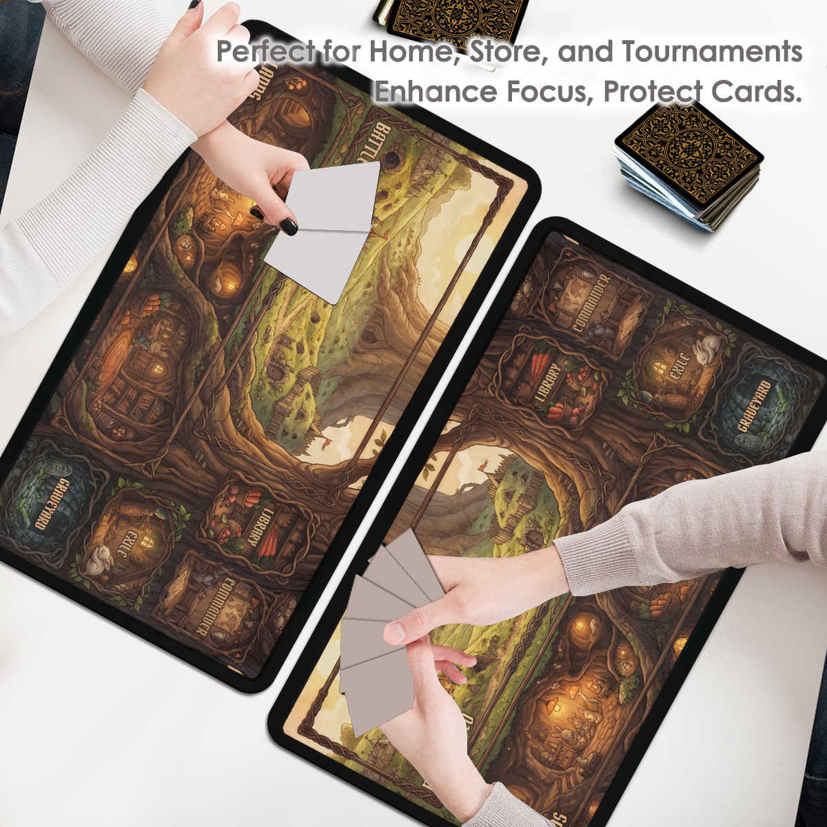 Fantasy Forest Rabbit Treehouse Playmat, Gaming Mat